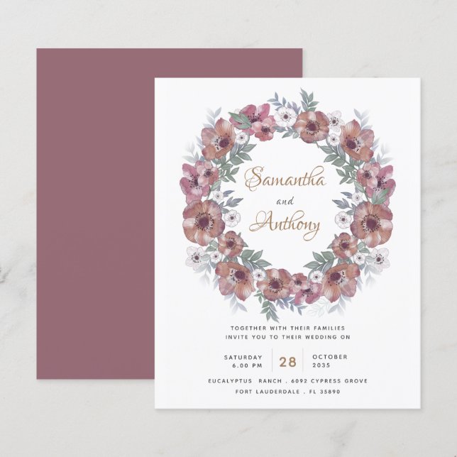 Papier Budget Rustique Floral Terracotta Faire-part de ma (Devant / Derrière)