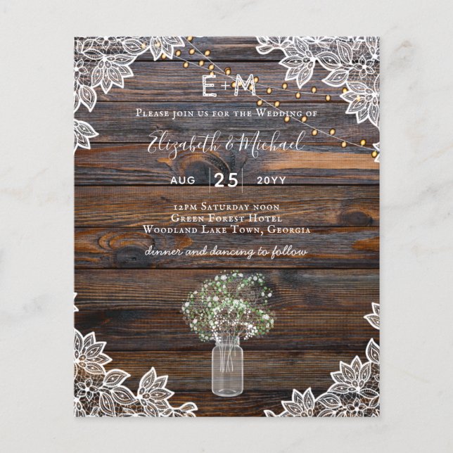 Papier BUDGET Rustique Gypsophila éclaire Mason Jars Invi (Devant)
