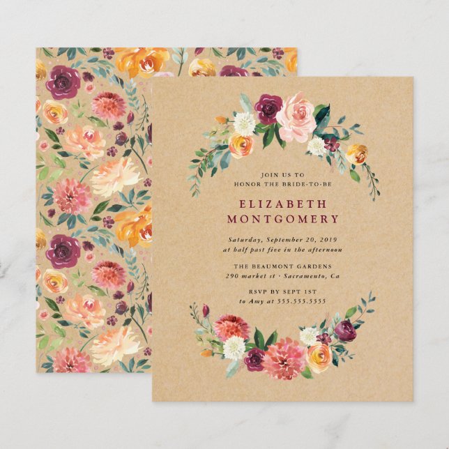 Papier Budget Rustique Kraft Floral Wreath Fête des marié (Devant / Derrière)