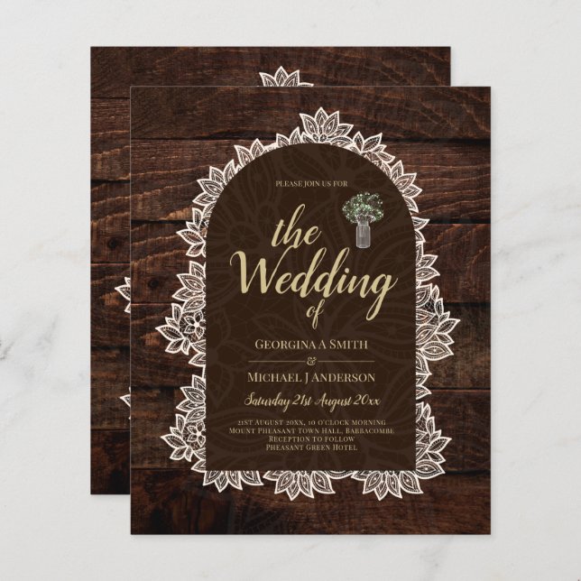 Papier Budget Rustique Lace MasonJar Gypsophila Mariage I (Devant / Derrière)