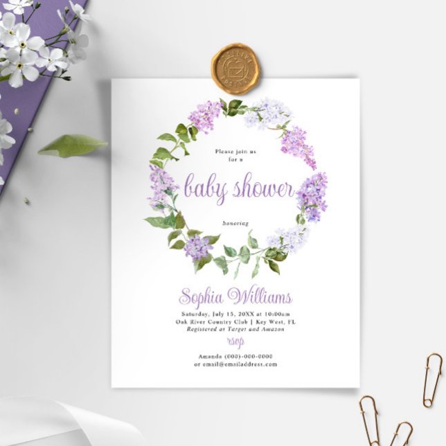 Papier Budget Rustique Lilac Fleurs Baby shower Invitatio (Créateur téléchargé)
