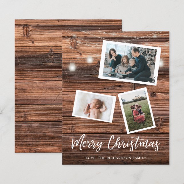 Papier Budget Rustique lumières de Noël Multi Photo (Devant / Derrière)