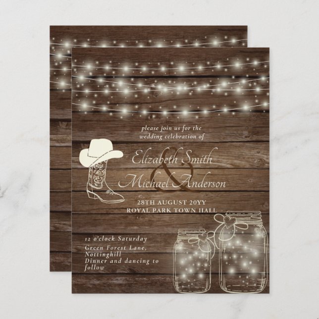 Papier Budget Rustique Lumières Mason Jars Cowboy Casquet (Devant / Derrière)