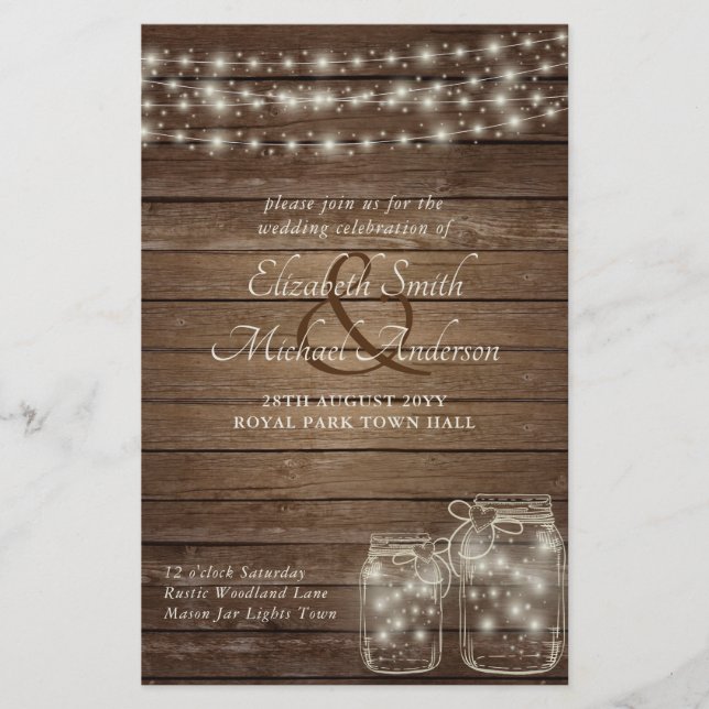 Papier Budget Rustique Lumières Mason Jars Mariage en boi (Devant)