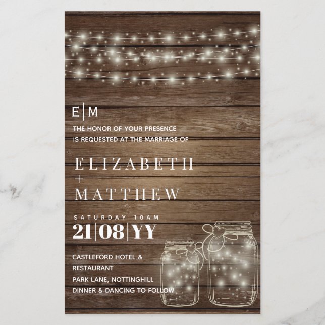 Papier Budget Rustique Lumières Mason Jars Mariage Invite (Devant)