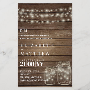 Papier Budget Rustique Lumières Mason Jars Mariage Invite