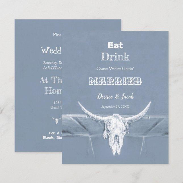Papier Budget Rustique Manger Boire Marié Dusty Blue Bull (Devant / Derrière)