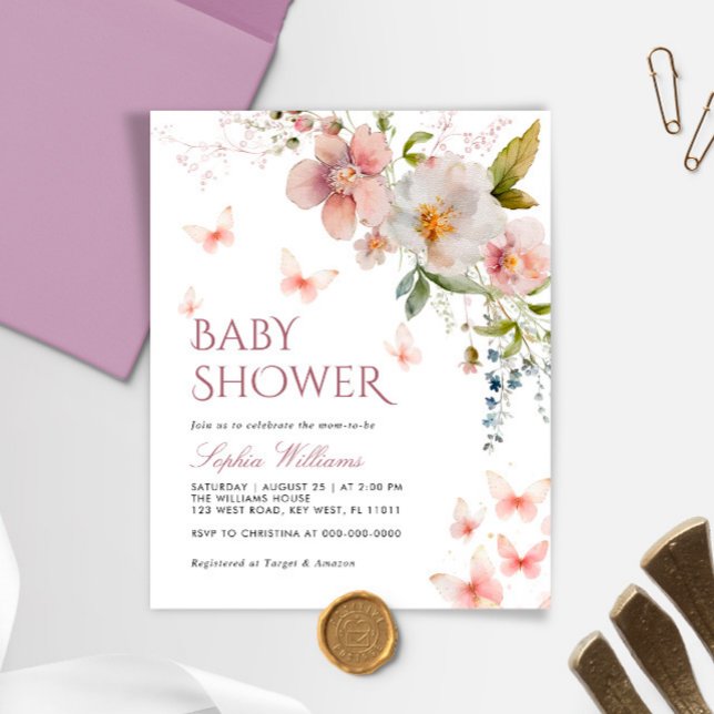Papier Budget Rustique Papillons Baby shower Invitation (Créateur téléchargé)