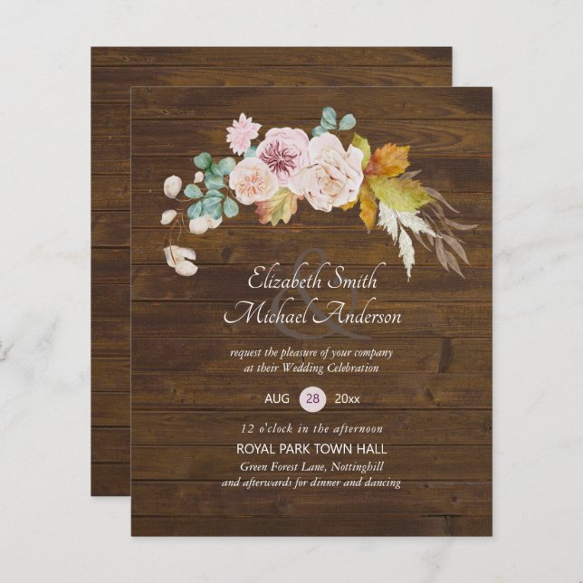 Papier Budget Rustique Plum Blooms Ginger Wedding Invite (Devant / Derrière)