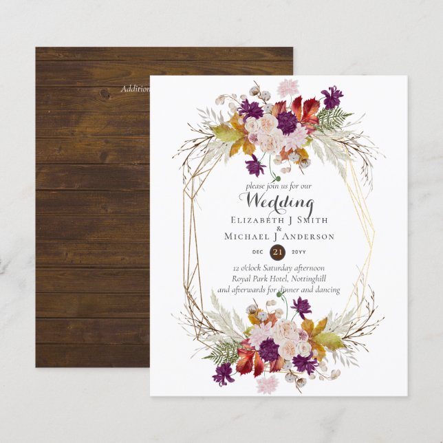 Papier Budget Rustique Plum Floral Mariages Automne Invit (Devant / Derrière)