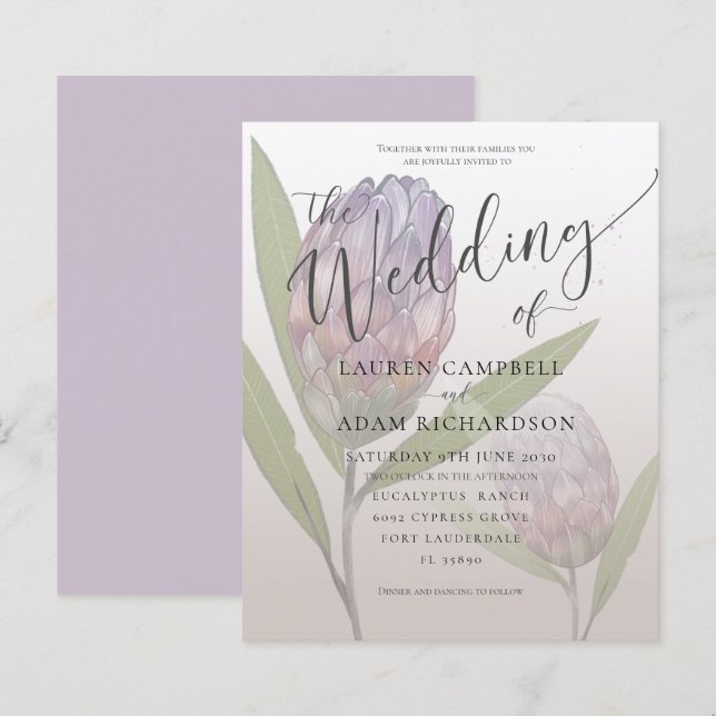 Papier Budget Rustique Purple Floral Faire-part de mariag (Devant / Derrière)