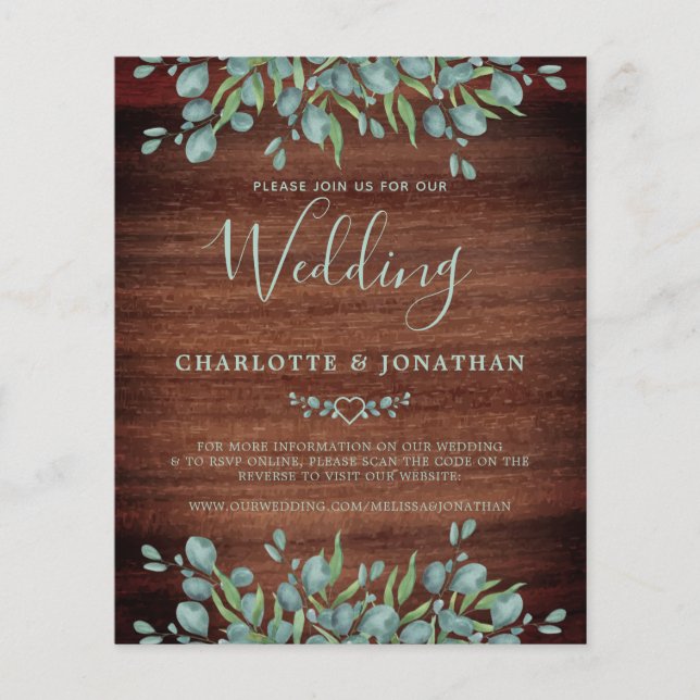 Papier Budget Rustique QR Code Eucalyptus Mariage Invitat (Devant)