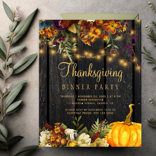 Papier Budget rustique Thanksgiving diner Invitation