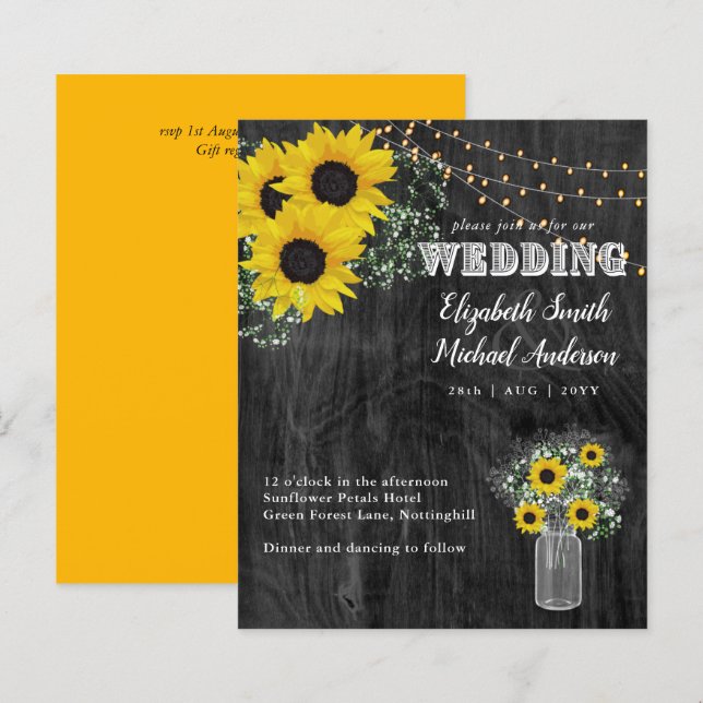 Papier BUDGET Rustique Tournesol BabysMariage de respirat (Devant / Derrière)