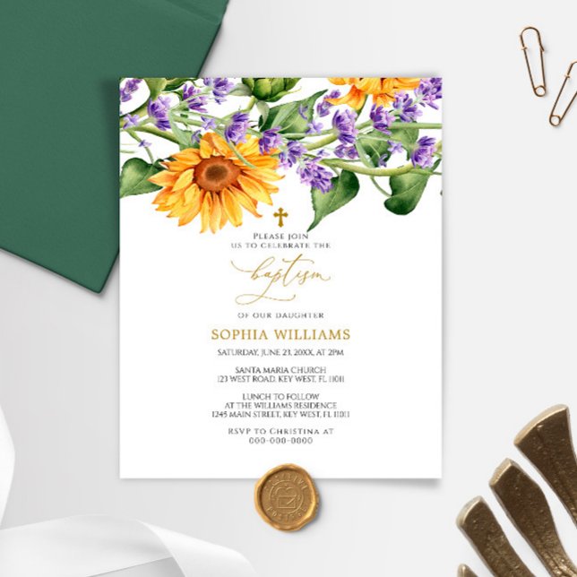 Papier Budget Rustique Tournesols Baptême Invitation (Créateur téléchargé)