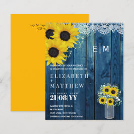 Papier BUDGET Rustique Tournesols Bleu Mariage Inviter