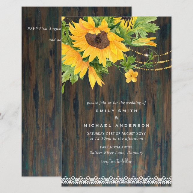 Papier Budget Rustique Tournesols Lumières Dentelle Maria (Devant / Derrière)