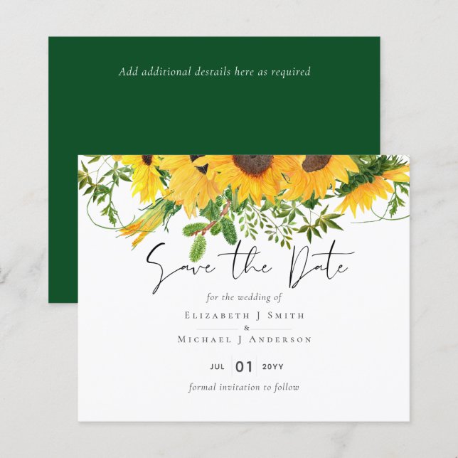 Papier Budget Rustique Tournesols Mariage Sud (Devant / Derrière)