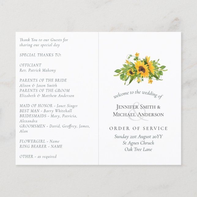 Papier Budget Rustique Tournesols Mariage Sud (Devant)
