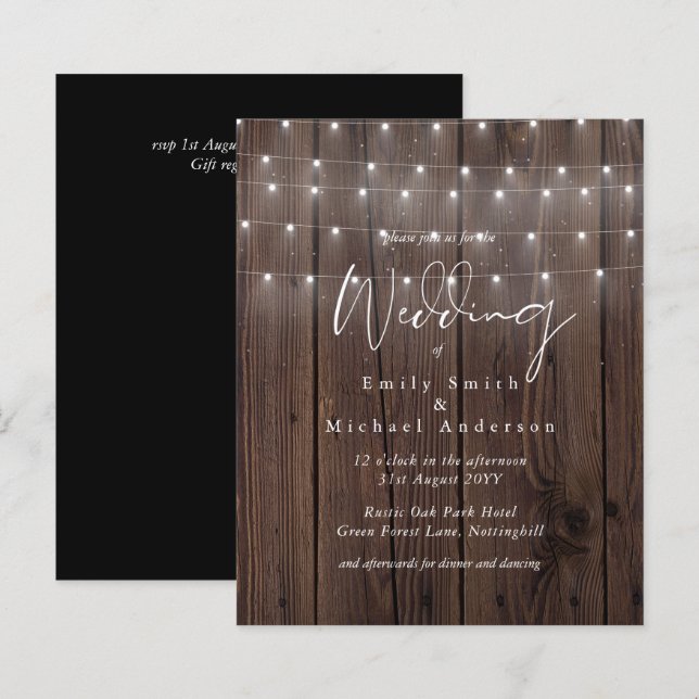 Papier BUDGET Rustique Woodland Lumières Mariage Invite (Devant / Derrière)
