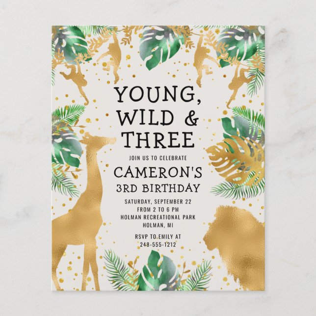 Papier Budget Safari 3e anniversaire Green Ecru Invitatio (Devant)
