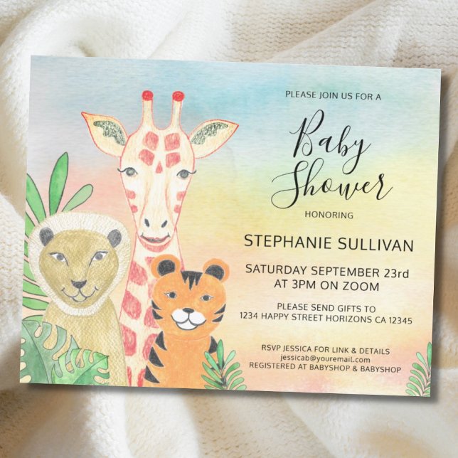 Papier Budget Safari Animaux Baby shower Invitation (Créateur téléchargé)