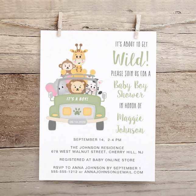 Papier Budget Safari Baby Boy Shower Invitation (Embrace the adventure and celebrate the arrival of your little wild one!)
