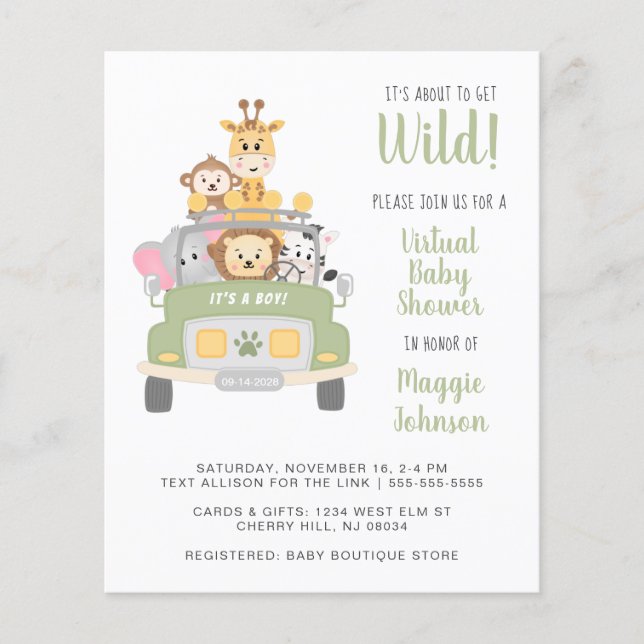 Papier Budget Safari Baby Boy Virtual Shower Invitation (Devant)