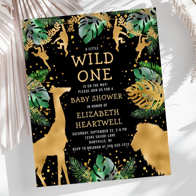 Papier Budget Safari Baby shower Black Gold Invitation (Créateur téléchargé)