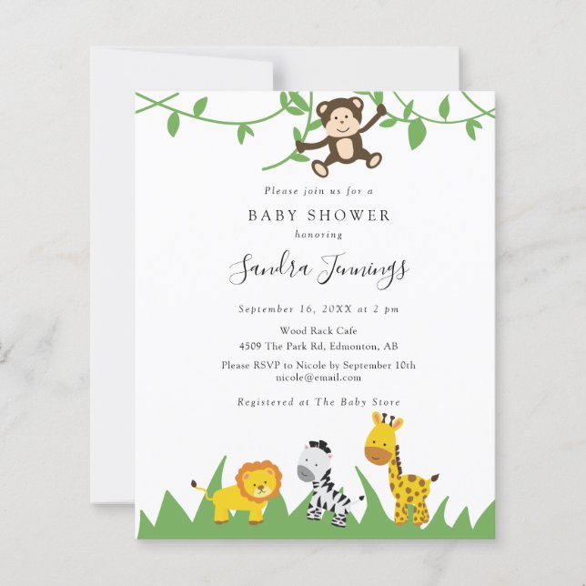 Papier Budget Safari Baby shower Jungle Animaux mignons (Devant)