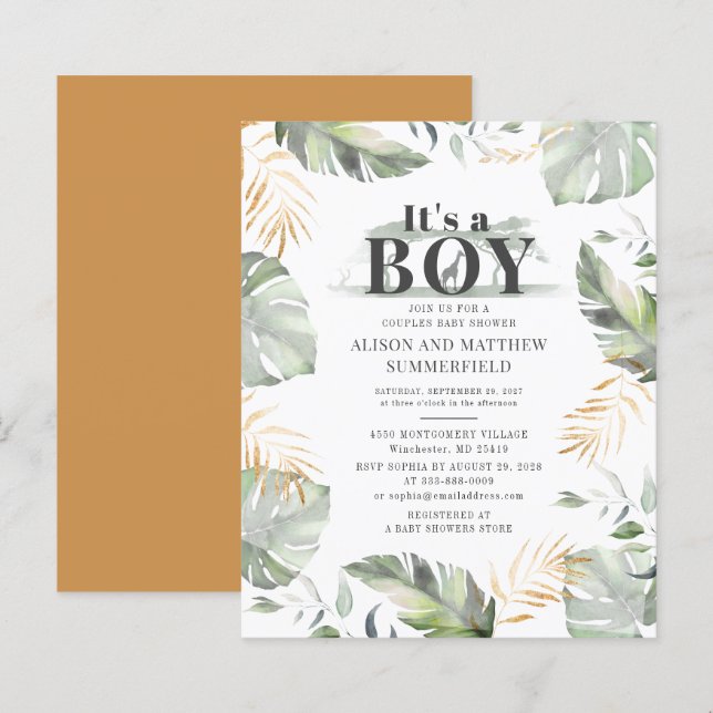 Papier Budget Safari Giraffe Botanique Baby shower Boy (Devant / Derrière)