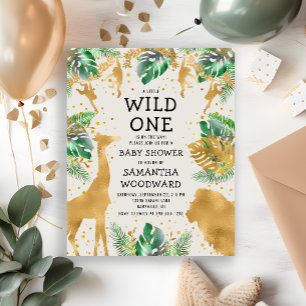 Papier Budget Safari Green Gold Ecru Baby shower Invitati