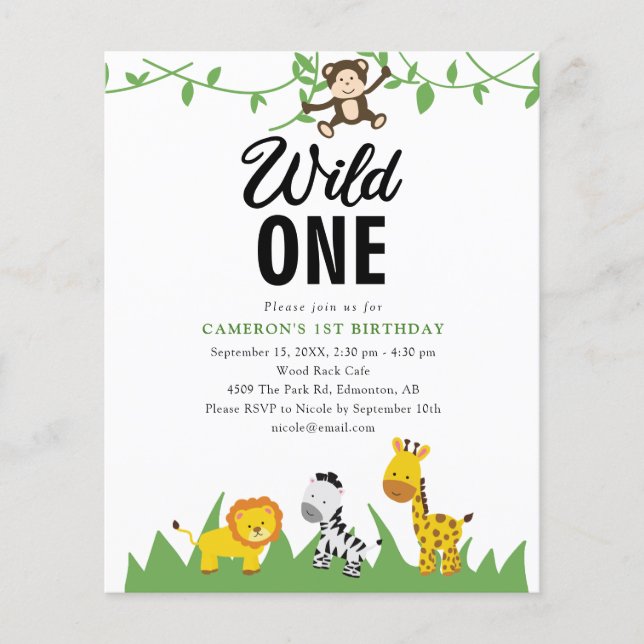 Papier Budget Safari Wild One 1er Anniversaire Mignon (Devant)