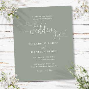 Papier Budget Sage Coeurs verts Script Mariage Invitation