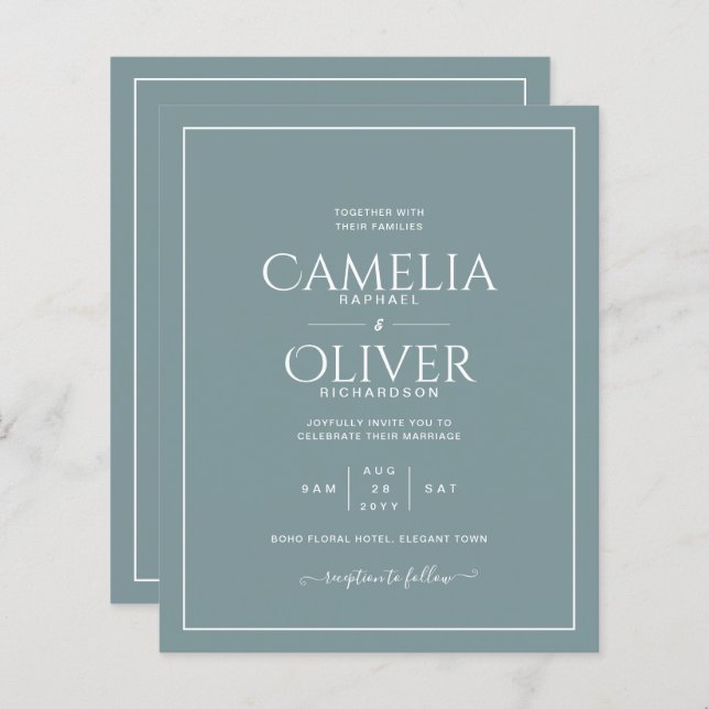 Papier BUDGET Sage foncé Vert MONOCHROME Mariage (Devant / Derrière)