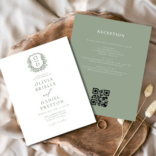 Papier Budget Sage Green Crest Monogramme Mariage QR Code