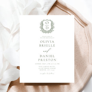 Papier Budget Sage Green Floral Crest Monogramme Mariage