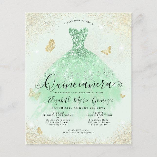 Papier Budget Sage Green Gold Parties scintillant Gown Qu (Devant)