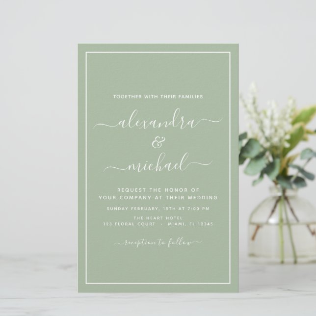 Papier Budget Sage Green Mariage Typographie moderne (Debout devant)