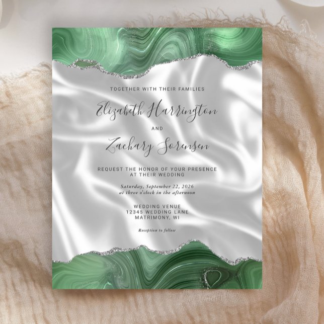 Papier Budget Sage Vert Argent Agate Mariage de soie blan (Créateur téléchargé)