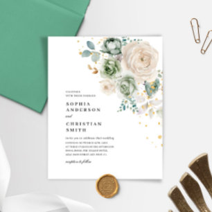 Papier Budget Sage Vert & Blanc Fleurs Mariage invit