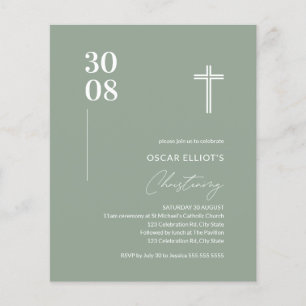 Papier Budget Sage Vert minimaliste Christening Invitatio