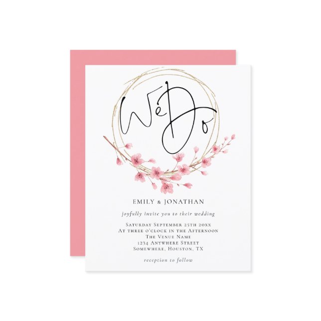 Papier Budget Sakura Florals Nous faisons Faire-part de m (Devant/Arrière en situation)