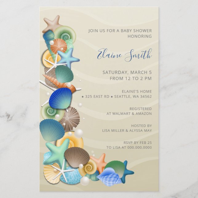 Papier Budget Sandy Ocean Beach Bébé Douche Invitations (Devant)