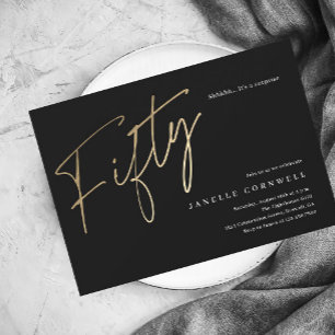 Papier Budget Script Black Gold 50th Birthday Invitation