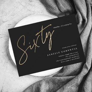Papier Budget Script Black Gold 60th Birthday Invitation