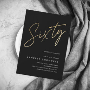 Papier Budget Script Black Gold 60th Birthday Invitation