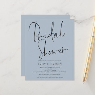 Papier Budget Script Dusty Blue Bridal Shower Invitation