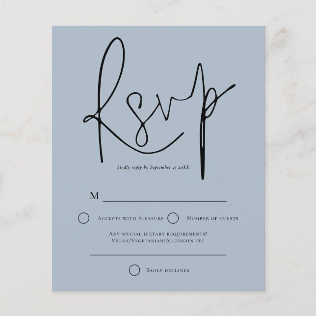 Papier Budget Script Dusty Blue Wedding RSVP (Devant)