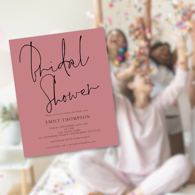 Papier Budget Script Dusty Rose Bridal Shower Invitation (Budget price value smaller 4.5 x 5.6" invitation. Can be changed to any color of your choice)